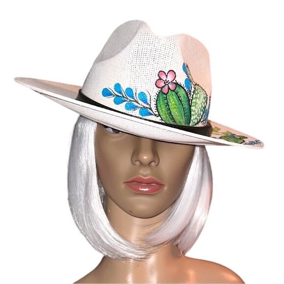 Royal road trading company white straw hand painted fedora! New main image 10
